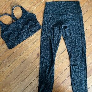 Lululemon Black Camo Set High Rise Leggings 6 & Strappy Longline Bra 8